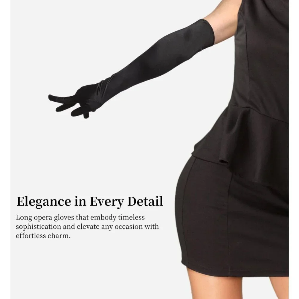 Women's Elbow Length Black Long Satin Gloves Costume Princess Party Accessories